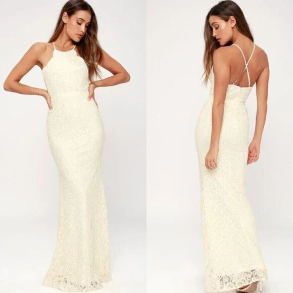 white christmas dresses La Lune Lace Back Maxi Dress | Cream | Dresses main image 1